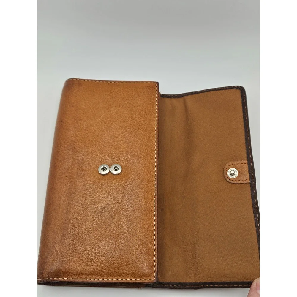 Fossil Brown Leather Patchwork Floral Tri-Fold Wallet with Zipper Pocket